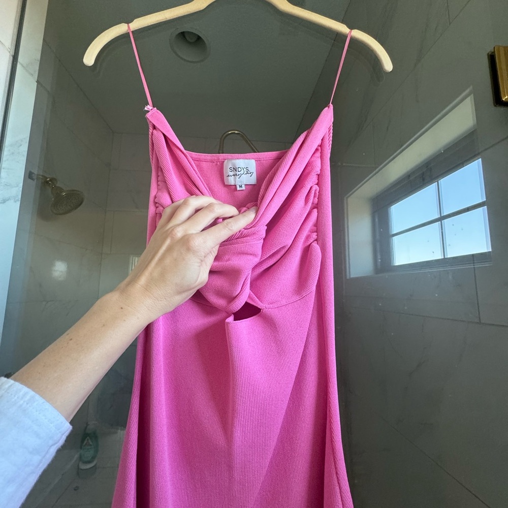 SNDYS Pink Midi Dress Size M with cutout Worn once